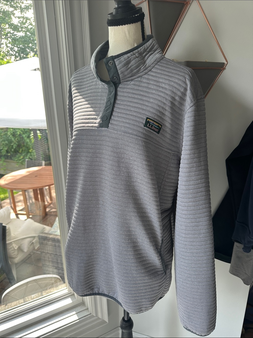 L.L. Bean Women’s Light Grey Quilted Snap-Front Zip Pullover Sweater Size 3XL